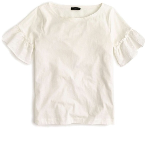 white eyelet ruffle top